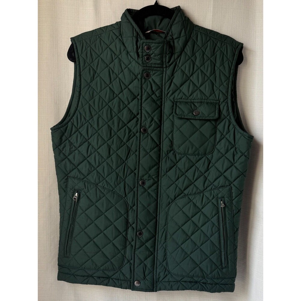 Brooks Brothers Red Fleece Men's M Green Quilted Thermore Vest Full Zip Snap